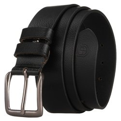 Klasyczny, skórzany, czarny pasek męski z tradycyjną klamrą - Peterson