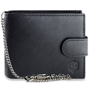 Portfel Męski Skórzany STEVENS Czarny Poziomy z Łańcuszkiem i RFID