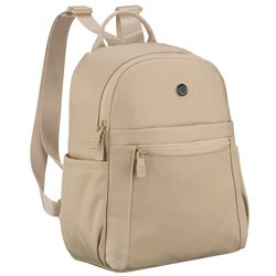 Mały plecak damski wykonany z poliestru w kolorze ecru, jednokomorowy z kieszenią zewnętrzną - Peterson