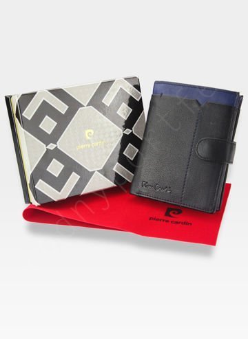 Zapinany Portfel Męski Pierre Cardin Skórzany Czarny + Niebieski Tilak14 326A Sahara