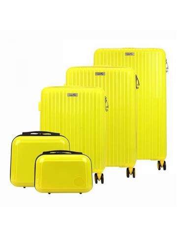 Zestaw Walizek Jony Żółty ABS Mocny i Wytrzymały z Zabezpieczającym Zamkiem Szyfrowym oraz Cichymi Obrotowymi Kółkami