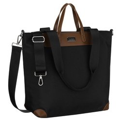 Duża, czarna shopperka damska na uchwytach i doczepianym pasku - Peterson