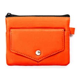 Kluczówka ze skóry naturalnej w pomarańczowym kolorze z kieszonkami na suwak
