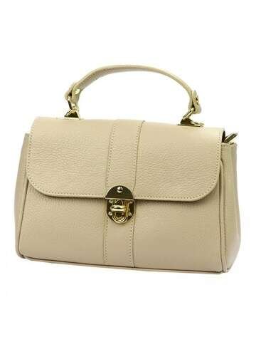 Torebka Skórzana Luka Dollaro Kuferek Ciemny Beż Złote Okucia Na Ramię Ze Skóry Naturalnej