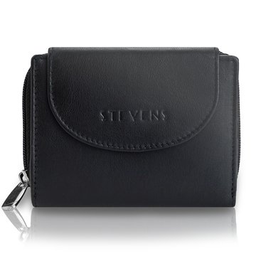 Portfel Damski Skórzany STEVENS Czarny z Zabezpieczeniem RFID