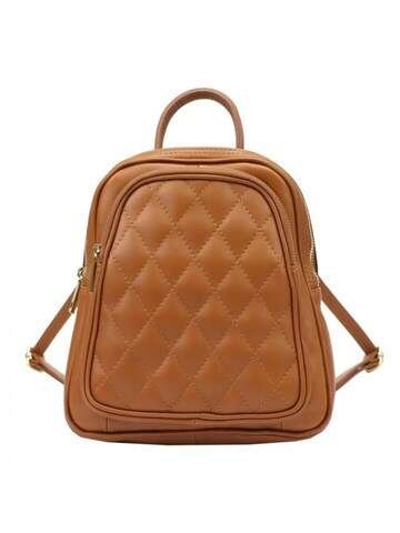 Plecak Damski Luka 20-073 Skóra Naturalna Camel ze Złotymi Okuciami