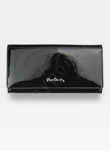Portfel Damski Pierre Cardin Leaf 106 Skóra Naturalna Czarne Liście Duży Poziomy Orientacja RFID Secure