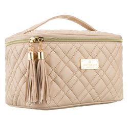 Jednokomorowa, beżowa kosmetyczka z tkaniny syntetycznej zamykana suwakiem - Peterson