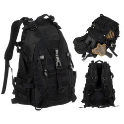 Sportowy plecak militarny w czarnym kolorze zawieszony na regulowanych szelkach - Peterson