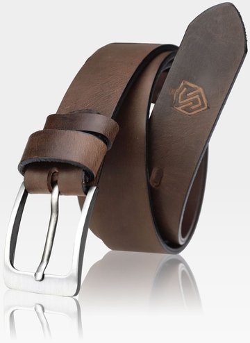 Skórzany Pasek Męski STEVENS Skóra Licowa Super Jakość Ciemny Braz