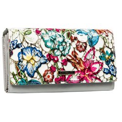 Poziomy portfel damski w wielokolorowe kwiaty zamykany zatrzaskiem - 4U Cavaldi