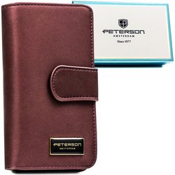 Fioletowy portfel damski ze skóry naturalnej i ekologicznej zamykany na zatrzask i suwak - Peterson