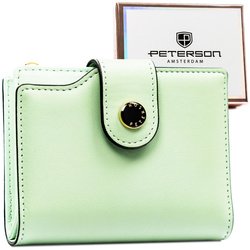Zielony portfel damski ze skóry ekologicznej zamykany na suwak i zatrzask - Peterson