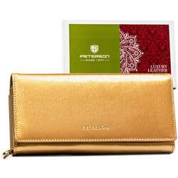 Elegancki portfel damski w kolorze złota z lakierowanej skóry - Peterson