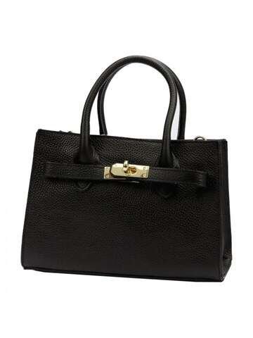 Torebka Skórzana Luka Kuferek Czarna Naturalna Ze Złotymi Okuciami