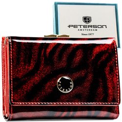 Średniej wielkości, lakierowany czerwony portfel damski wykonany ze skóry naturalnej i ekologicznej - Peterson