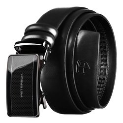 Czarny pasek męski z automatyczną klamrą wykonany ze skóry naturalnej - Peterson