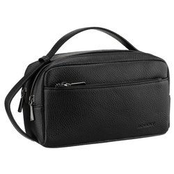 Elegancka saszetka męska ze skóry ekologicznej w czarnym kolorze zamykana suwakiem - Rovicky