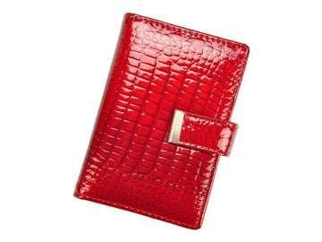 Wizytownik Skórzany Jennifer Jones 5244-2 Czerwony Elegancki z Przezroczystymi Przegrodami