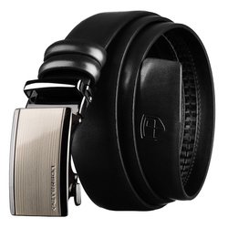 Czarny pasek męski z automatyczną klamrą wykonany ze skóry naturalnej - Peterson