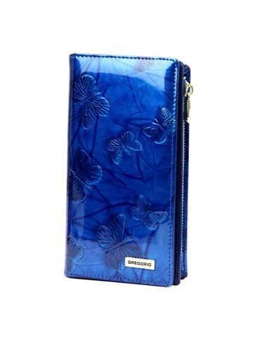 Portfel damski Gregorio BTS-124 skórzany niebieski z funkcją RFID Secure i złotymi detalami
