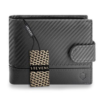 Portfel Męski STEVENS Skórzany 100% Skóra Naturalna Ochrona RFID Poziomy Czarny PREMIUM TH