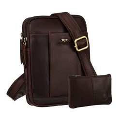 Męska, skórzana torba na ramię w brązowym kolorze w zestawie z saszetką na klucze - Peterson