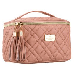 Różowa, pikowana kosmetyczka z tkaniny syntetycznej zamykana suwakiem - Peterson