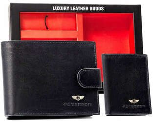 Zestaw prezentowy elegancki skórzany portfel etui na karty i brelok