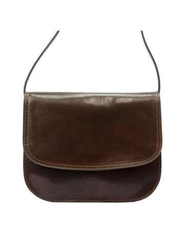 Torebka Damska Florence 5513 Listonoszka Skórzana Ciemny Brąz Złote Okucia