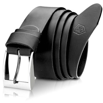 Skórzany Pasek Męski STEVENS Skóra Licowa Super Jakość Szeroki 4cm Czarny