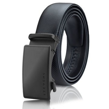 Pasek męski skórzany Stevens  czarny, karbonowy wzór, automatyczna klamra, szeroki, skóra naturalna