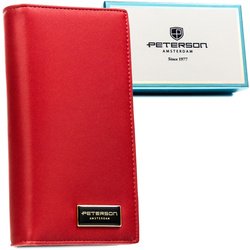 Czerwony portfel damski wykonany ze skóry naturalnej i ekologicznej zamykany na magnes i suwak - Peterson