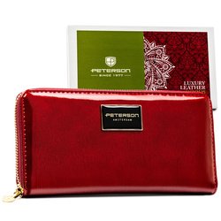 Duży, czerwony portfel damski z lakierowanej skóry naturalnej - Peterson