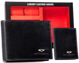 Zestaw prezentowy elegancki skórzany portfel etui na karty i brelok