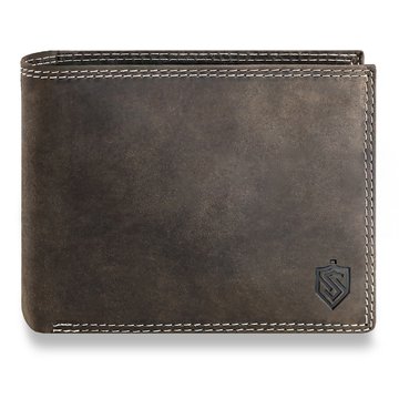 Portfel Męski Skórzany Poziomy STEVENS Z Rozkładanym Panelem Ochrona RFID Brązowy