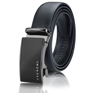 Pasek męski skórzany Stevens  czarny, karbonowy wzór, automatyczna klamra, szeroki, skóra naturalna