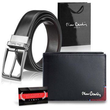 Portfel Męski Pierre Cardin + Pasek Skórzany Czarny – Ekskluzywny Zestaw Prezentowy, Skóra Naturalna, Certyfikat