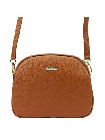 Torebka Skórzana MiaMore Dollaro Listonoszka Ciemny Camel Ze Skóry Naturalnej Złote Okucia