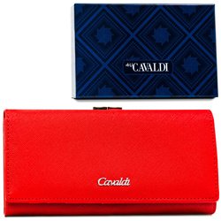 Portfel damski ze skóry ekologicznej w czerwonym kolorze zamykany na zatrzask i bigiel - 4U Cavaldi