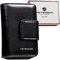Elegancki, mały portfel damski ze skóry ekologicznej w czarnym kolorze - Peterson