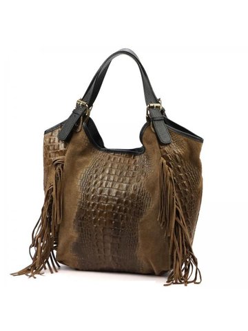 Damska Torebka Skórzana A4 Luka 25-019 CROCO taupe