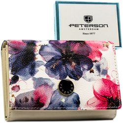 Elegancki portfel damski w kwiaty wykonany ze skóry naturalnej i ekologicznej - Peterson