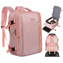 Plecak z miejscem na laptopa wykonany z cordury w różowym kolorze, zawieszony na regulowanych szelkach - Peterson