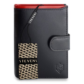 Portfel Męski Skórzany Ze skóry STEVENS Z Klipsem Ochrona RFID Czarny PREMIUM