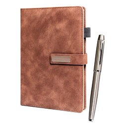 Zestaw prezentowy: brązowy notes A5 w linie i długopis z czarnym wkładem - Peterson