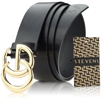 STEVENS - Czarny Pasek Damski Skórzany Toskania - ze złotą klamrą do spodni skóra naturalna