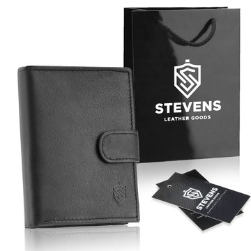 Portfel Męski Skórzany STEVENS Ochrona RFID Czarny PREMIUM na prezent Święta, pod choinkę
