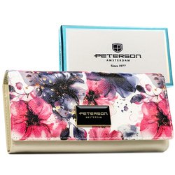 Duży portfel damski w kwiaty wykonany ze skóry naturalnej i ekologicznej z systemem RFID - Peterson