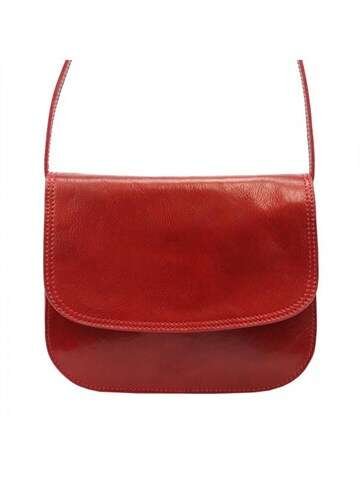 Torebka Skórzana Florence 5513 Czerwona Listonoszka Na Ramię Naturalna Ze Złotymi Okuciami